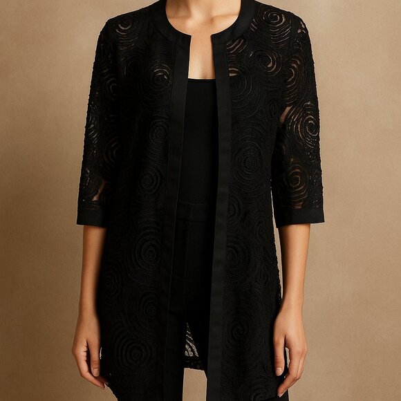 Grace Chuang Black Lace Jacket Topper Womens Medium Sheer Evening Dressy - Picture 1 of 6